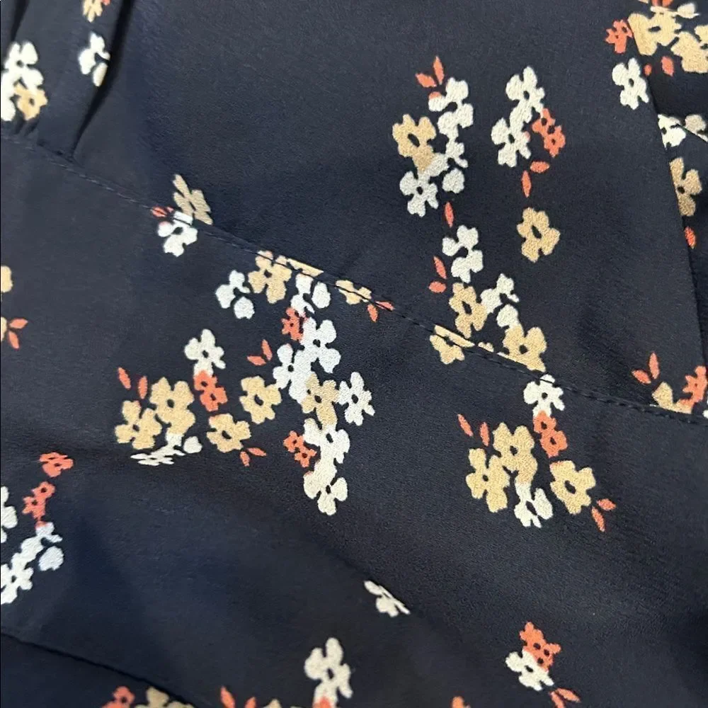 Abercrombie and Fitch Floral Navy Dress with high slit and smocked back small